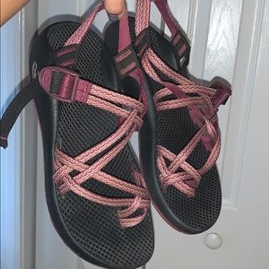 Pink and purple chacos